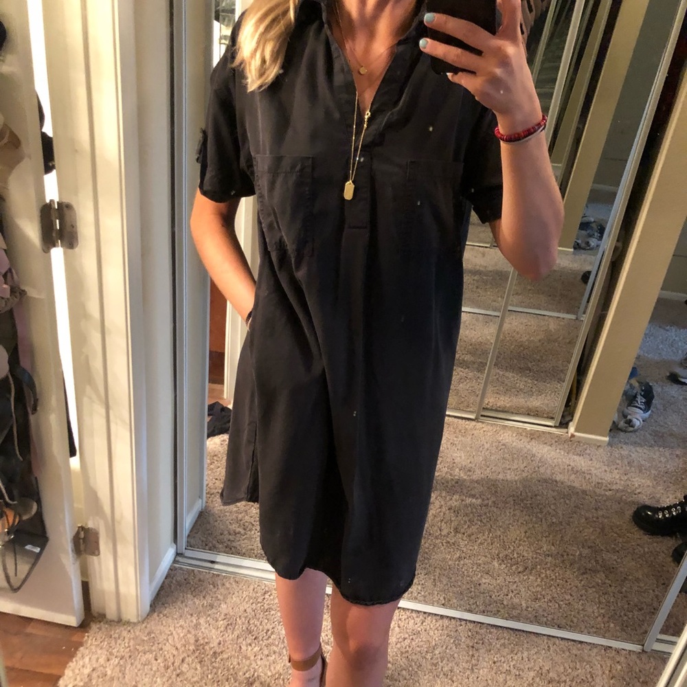 Charcoal army T-shirt dress with pockets